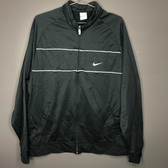 black nike jacket with white stripe